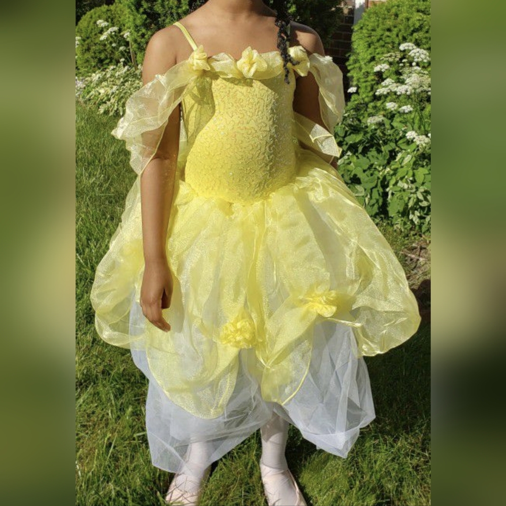 Girl's Yellow Ballerina Performance Dress AND Tiara for Ballet, Dance (Size 8)